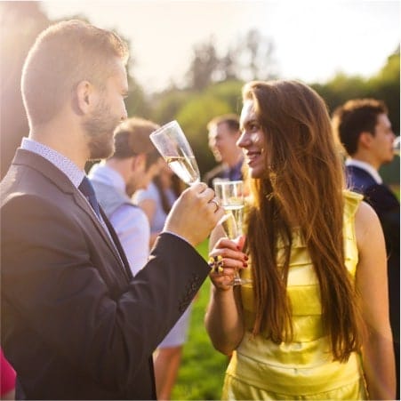 Guests drinking champagne