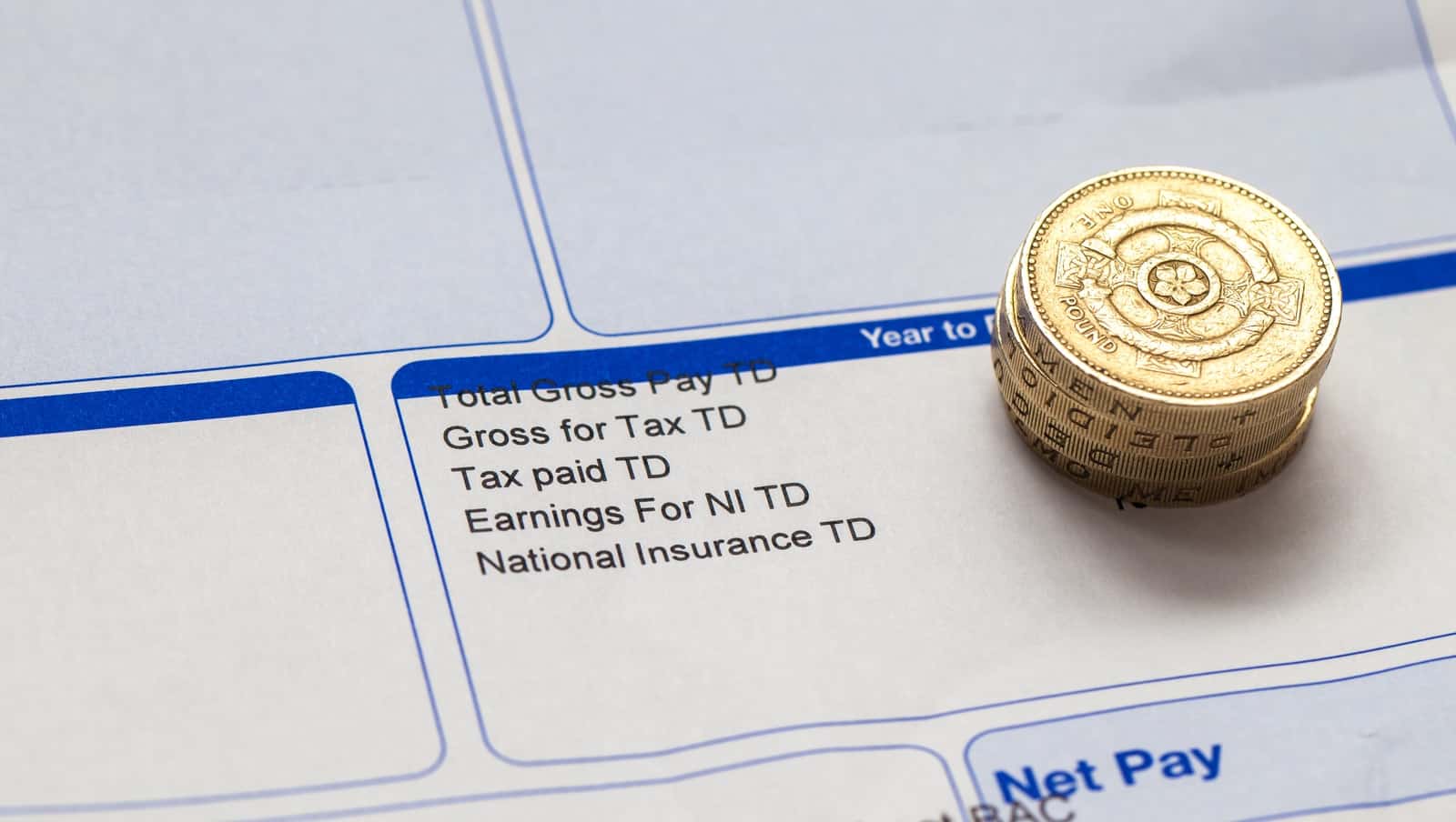 Payslip with pound coins