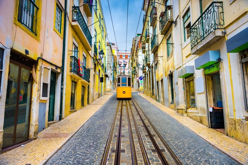 Lisbon tram gothic architecture