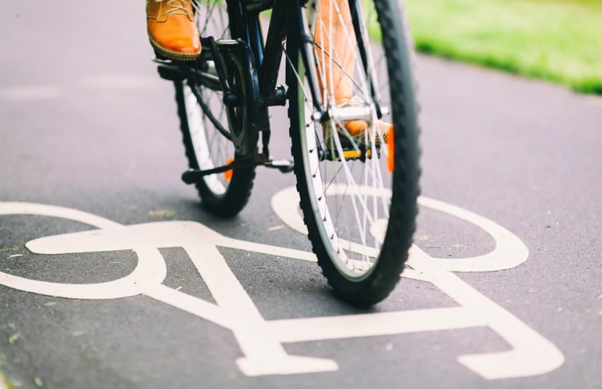 Close up of bike on cycle path