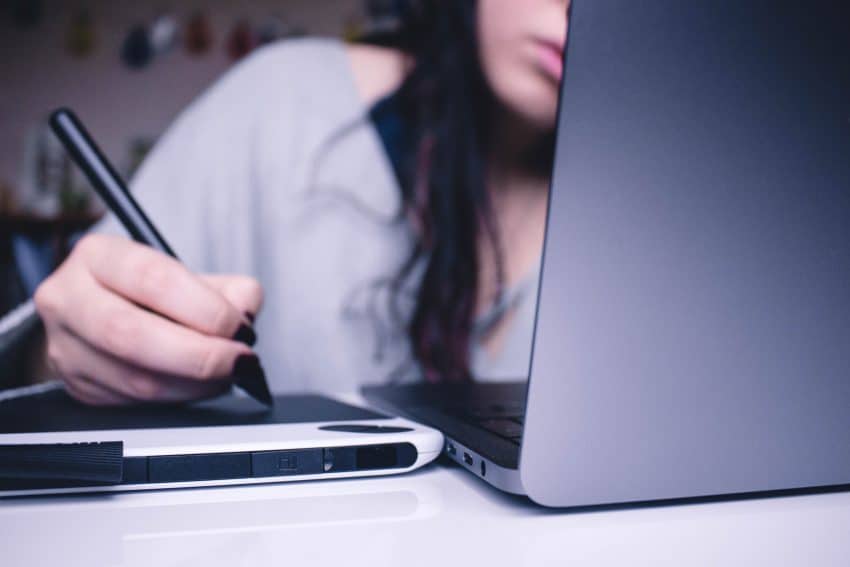 Woman completing a survey