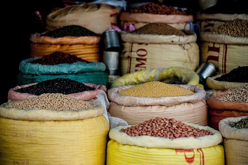 baskets of beans and pulses