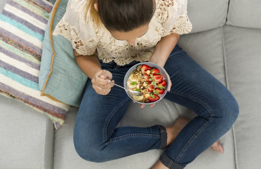 Woman eating healthy foods