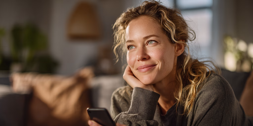 Person receiving instant loan approval on mobile phone in British home