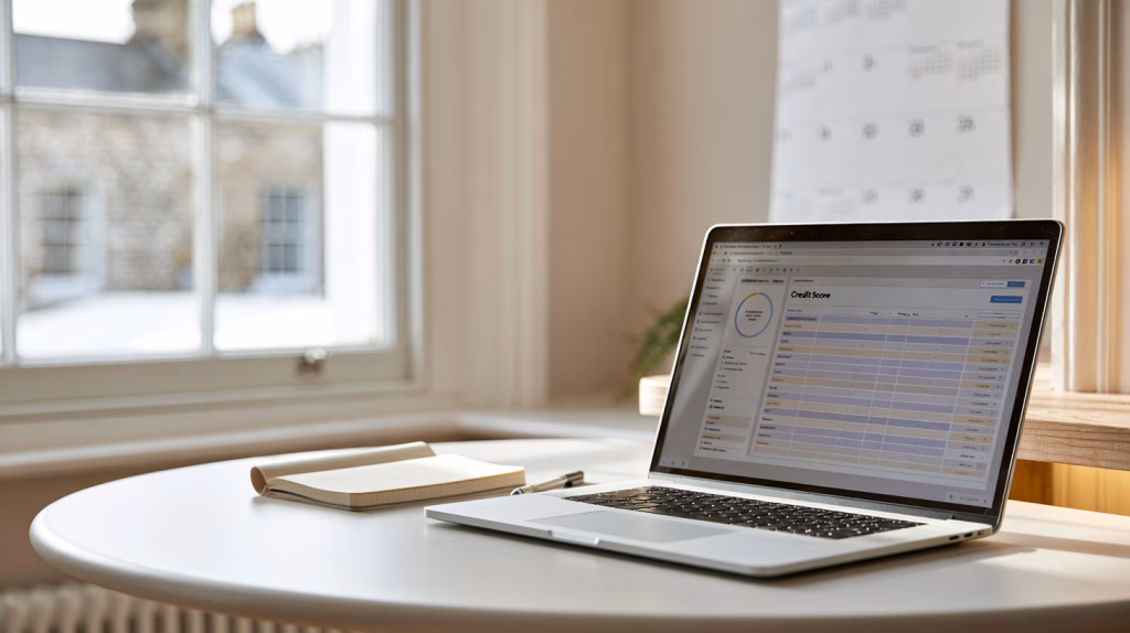 Laptop showing a credit report on a home desk, illustrating how to fix bad credit